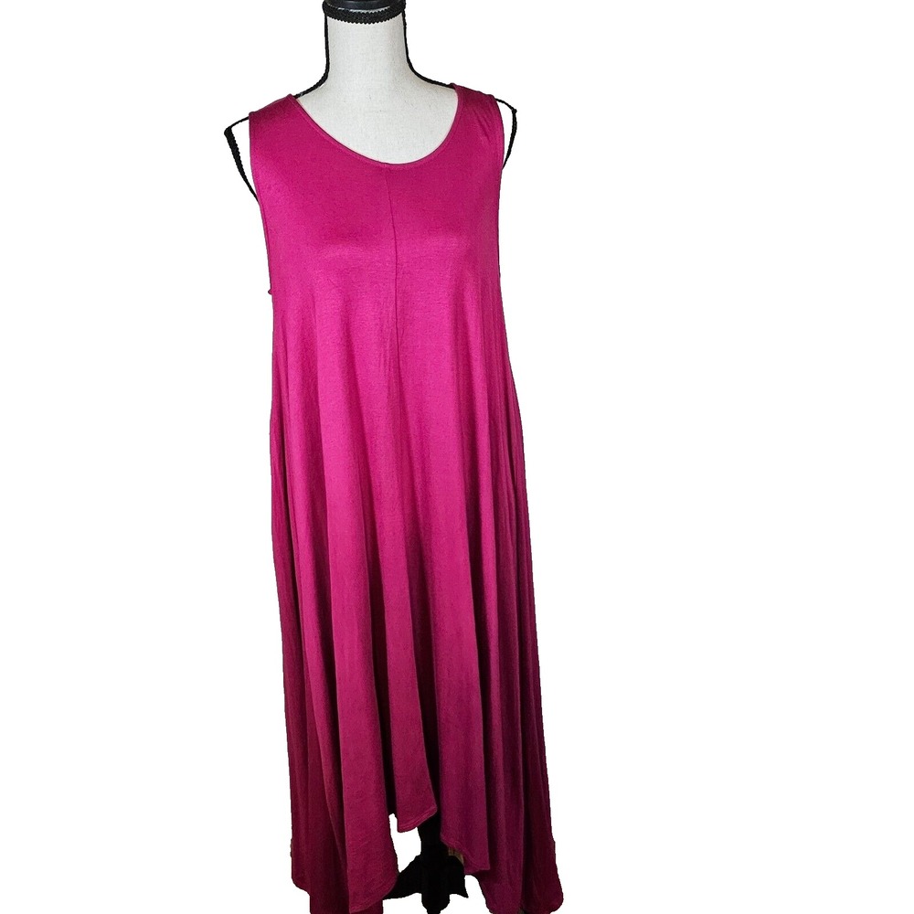 Love In Womens Magenta Maxi Dress Pockets Asymmetric Hem Comfy Knit Size S